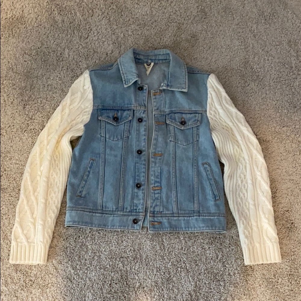 Roxy Denim Jacket with knit white sleeves